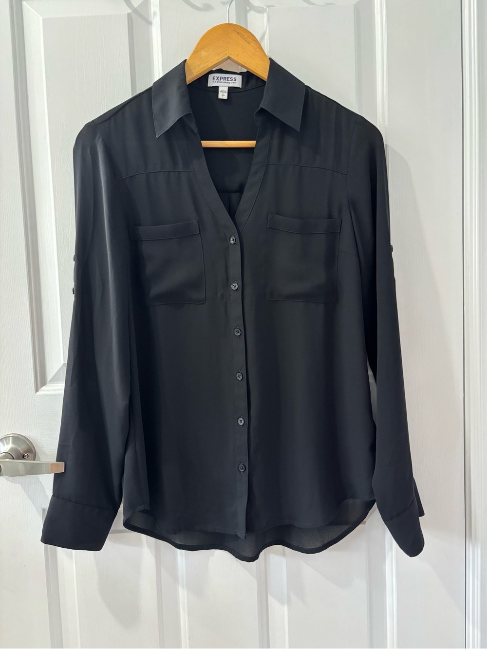 2/$15 Express The Portofino Shirt - Black Button Down Chiffon Blouse (Size S)